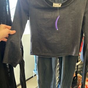 Black Long Sleeve Top with strings on arms